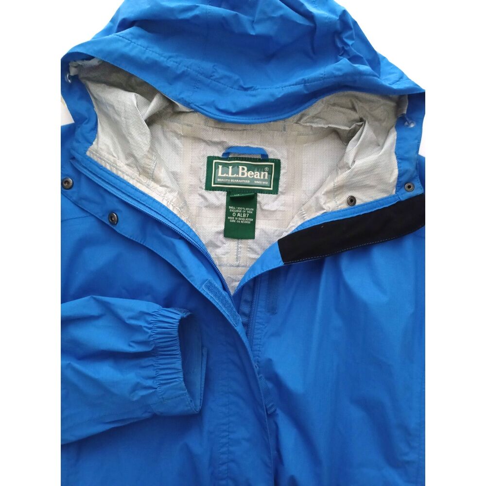 LL Bean Rain Jacket Women's 1X Blue Trail Model ALB7 Full Zip Hooded Windproof